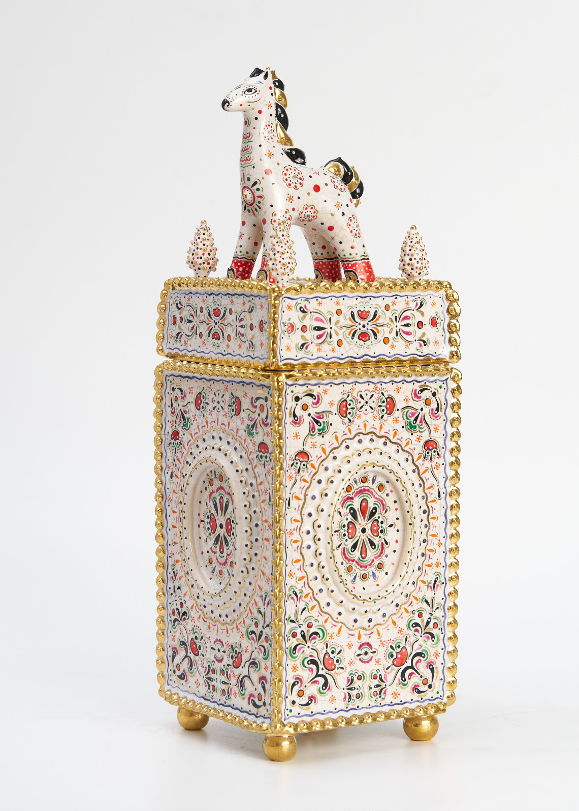 Tall Casket of Russian Pattern with a Horse Mane and Pigtail