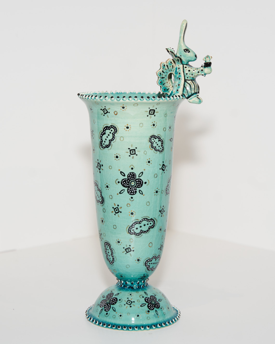 Vase painted by the Masters of the Mysterious Forest turquoise